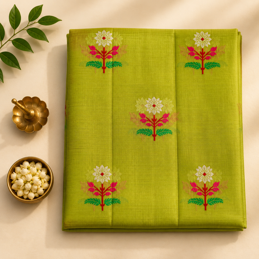 Parrot Green Zari Kota Saree