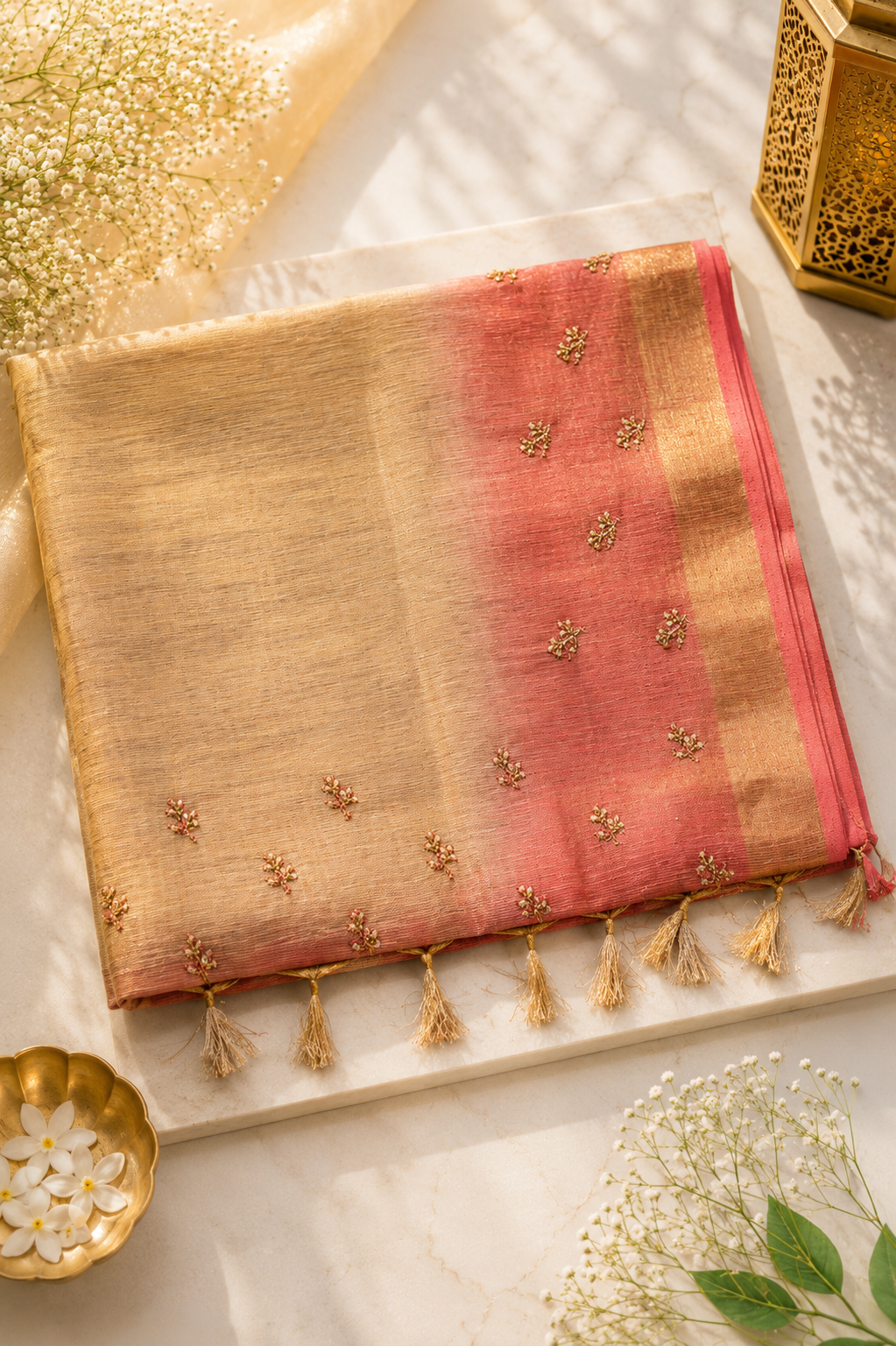 Peach Ombre Bhagalpuri Cotton Silk Saree