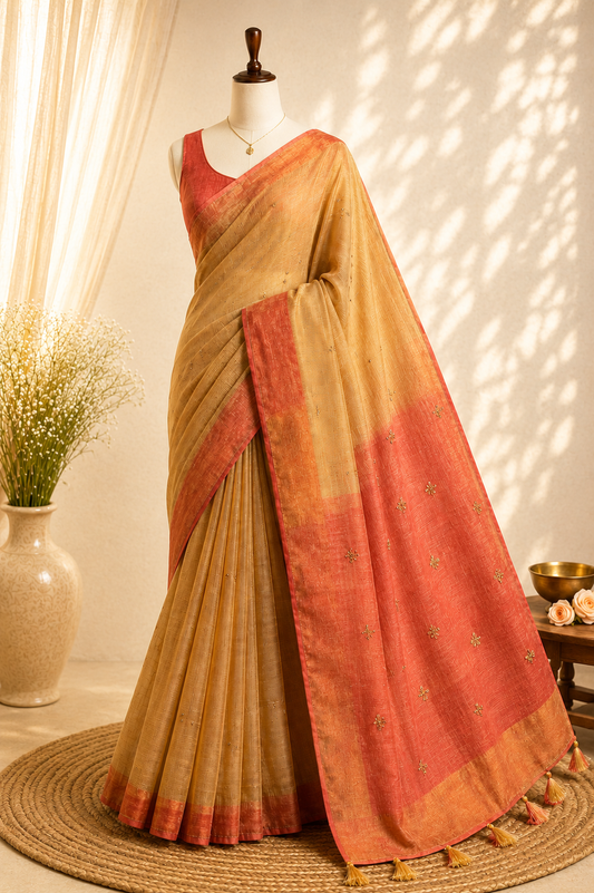 Peach Ombre Bhagalpuri Cotton Silk Saree