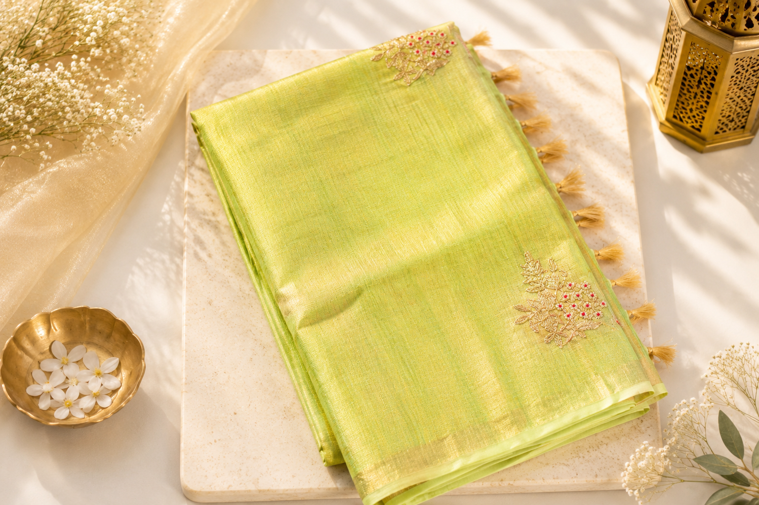Olive Green Bhagalpuri Silk Saree