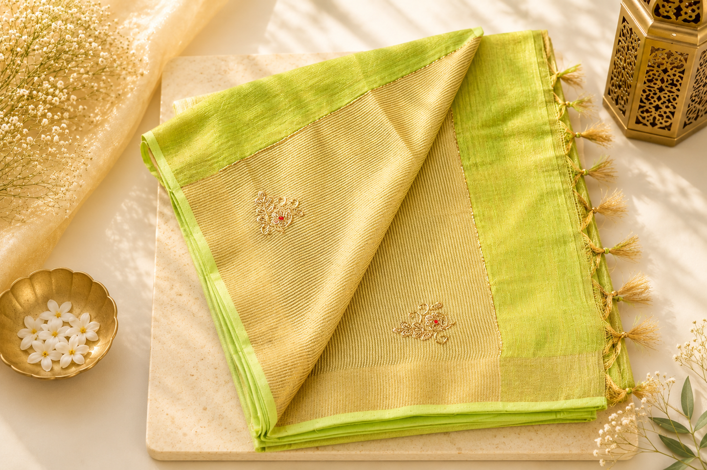 Olive Green Bhagalpuri Silk Saree