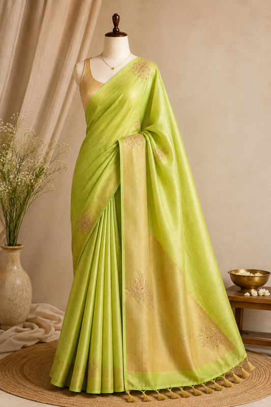 Olive Green Bhagalpuri Silk Saree