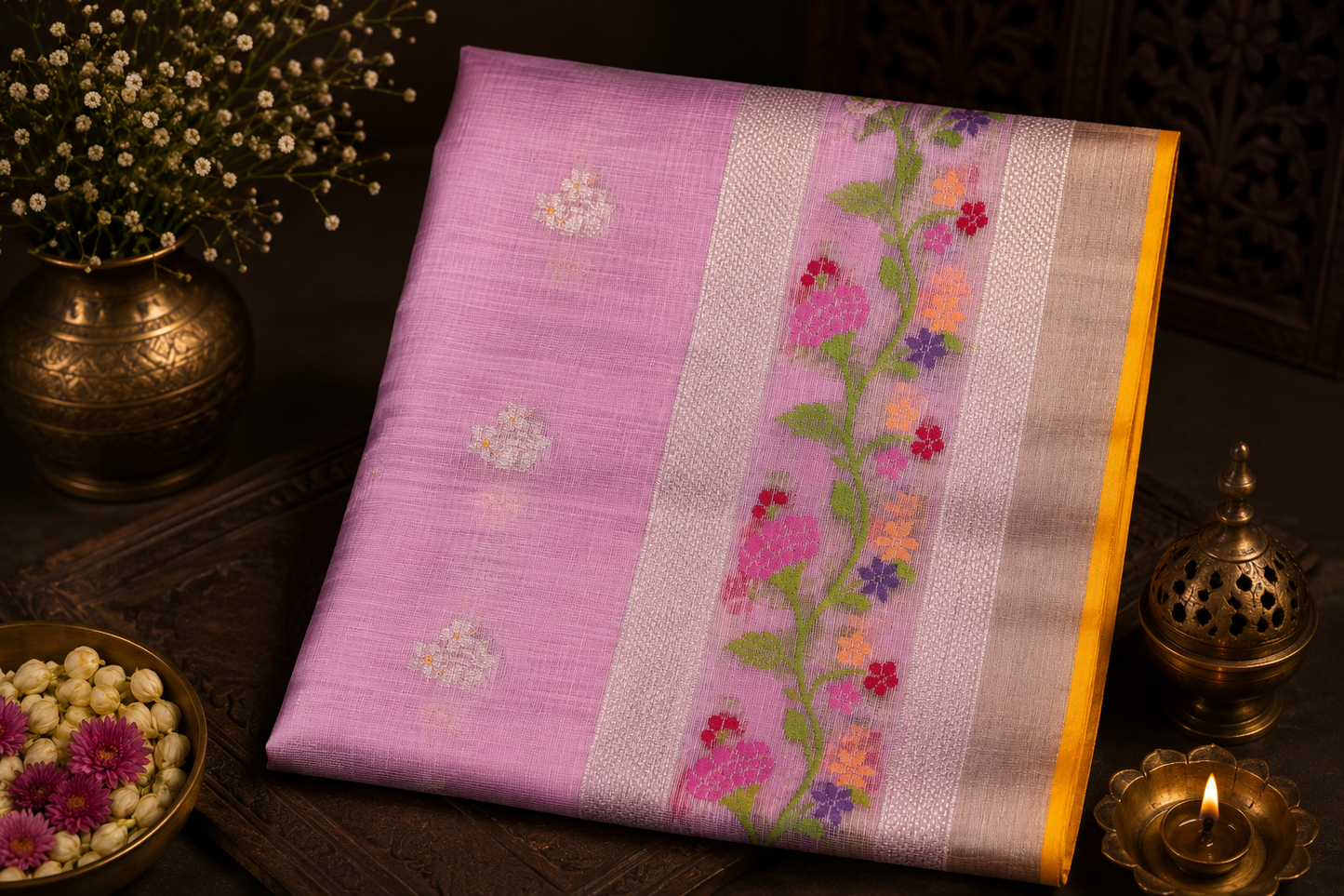 Lilac Pink Zari Kota Saree