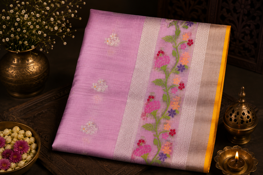 Lilac Pink Zari Kota Saree