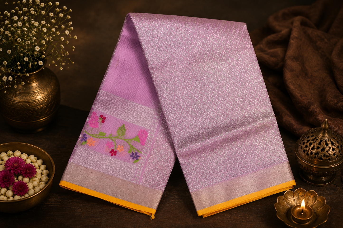 Lilac Pink Zari Kota Saree