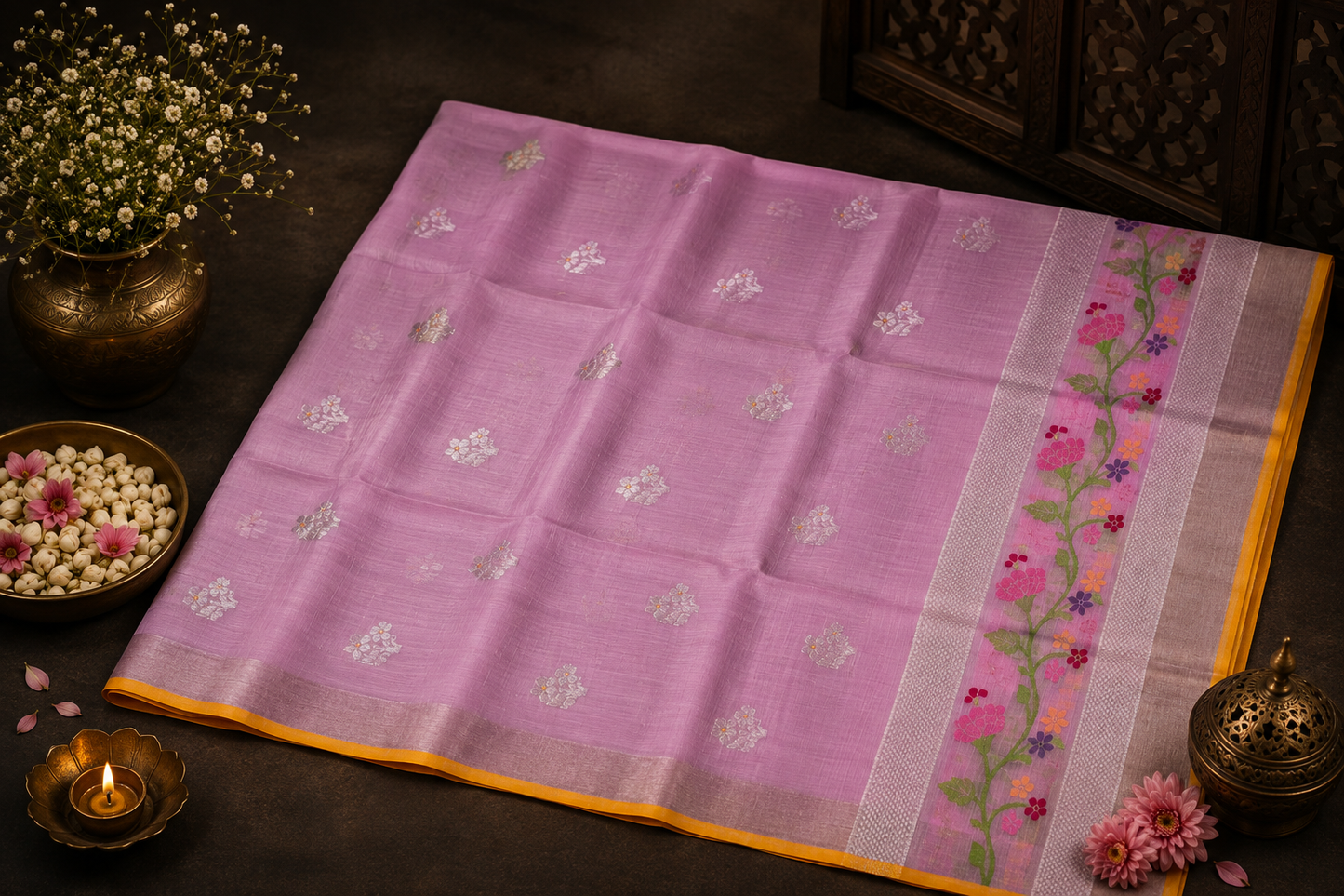 Lilac Pink Zari Kota Saree