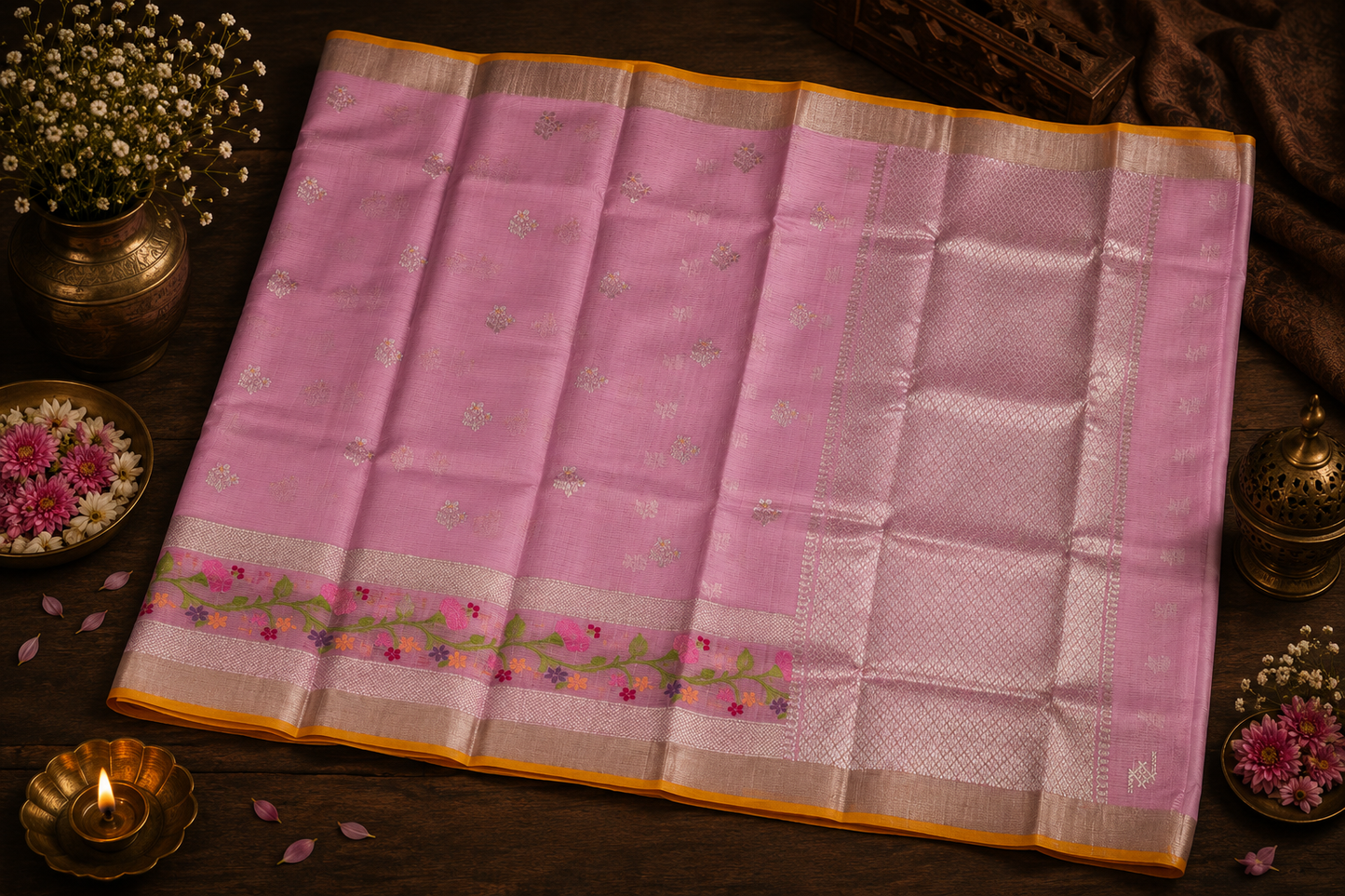 Lilac Pink Zari Kota Saree