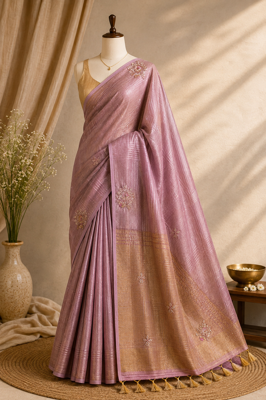 Mauve Bhagalpuri Silk Saree
