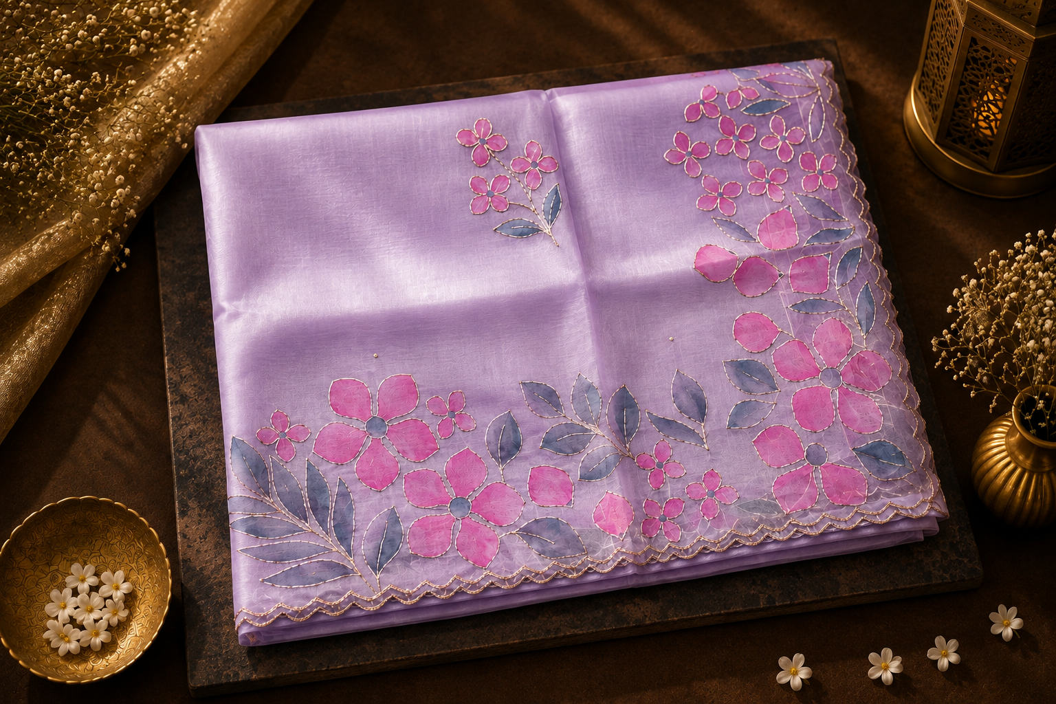 Lavender Bloom Organza Saree