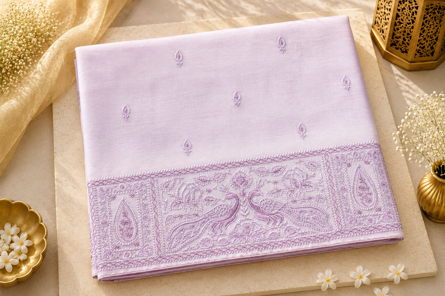Lavender Embroidered Organza Saree