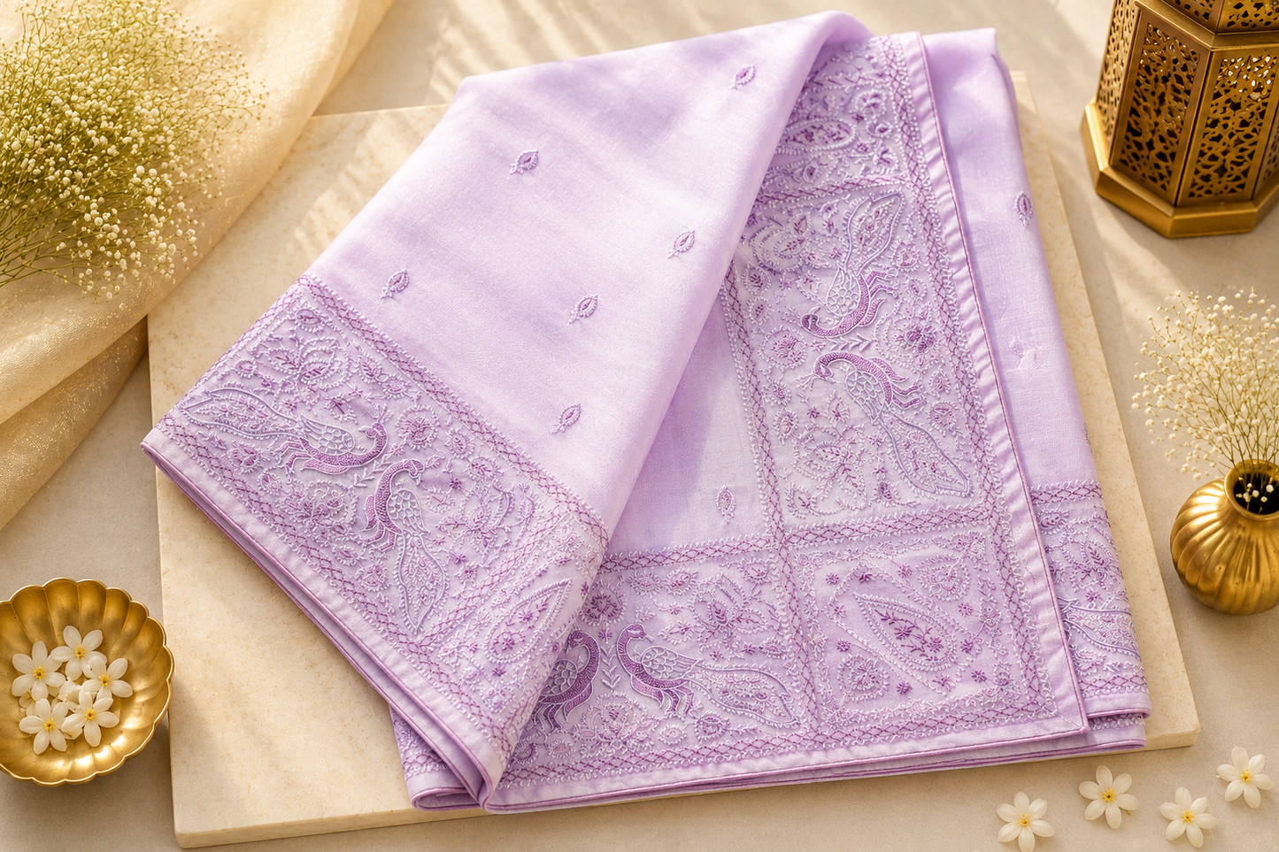 Lavender Embroidered Organza Saree