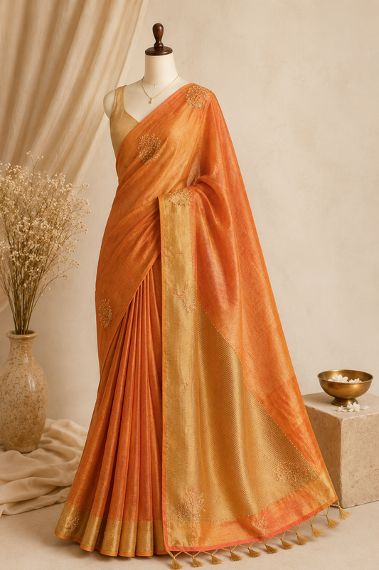 Rust Bhagalpuri Silk Saree