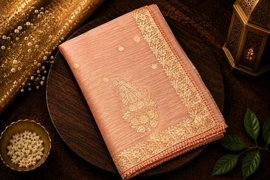 Peach Trail — Semi Organza Saree with Thread Embroidery