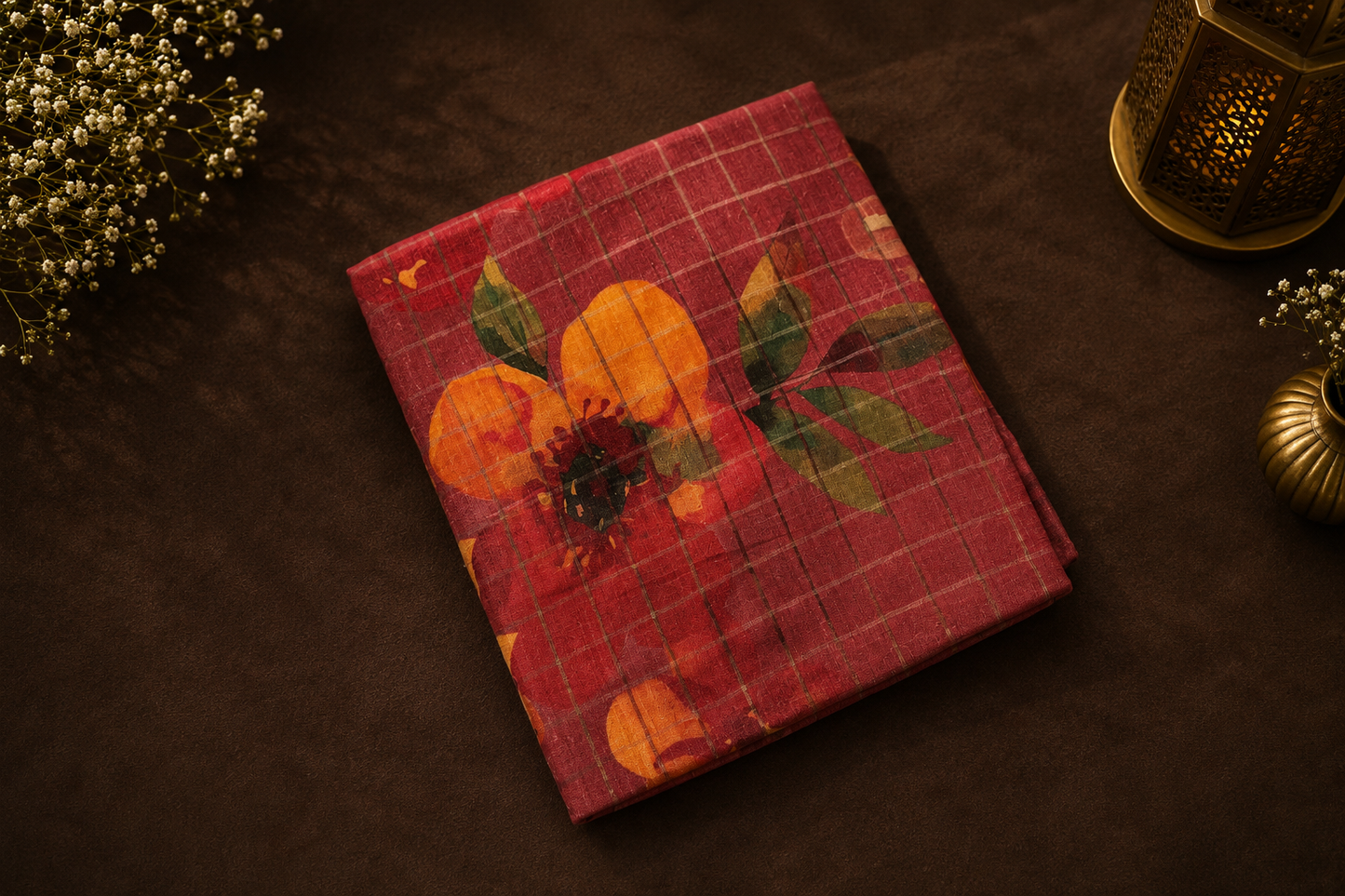 Onion Pink Tussar Silk Saree with Digital Floral Print