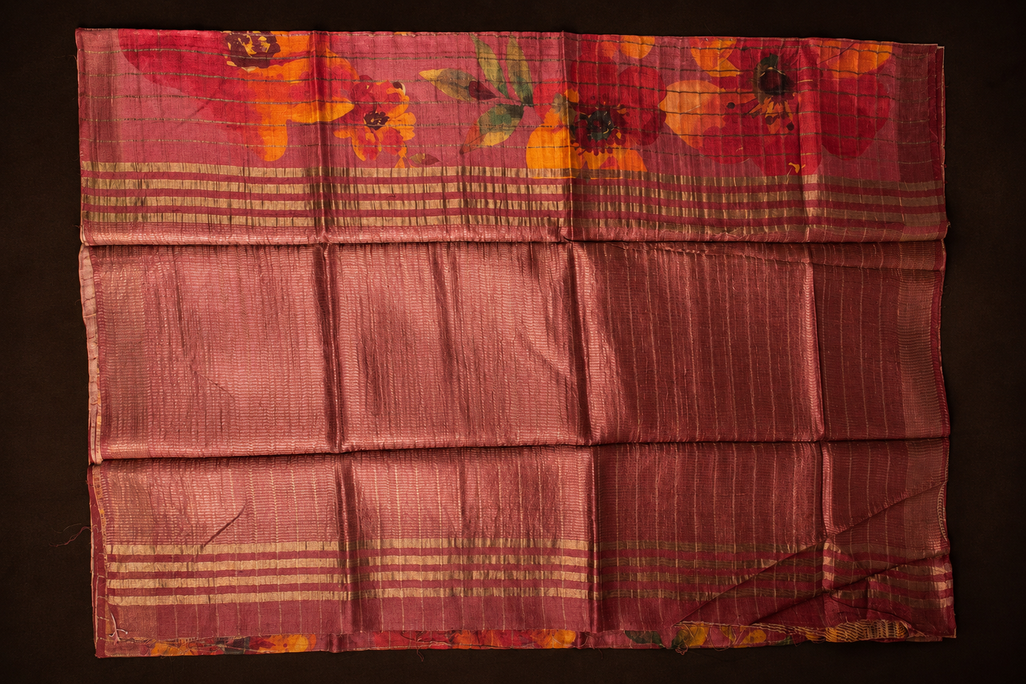 Onion Pink Tussar Silk Saree with Digital Floral Print