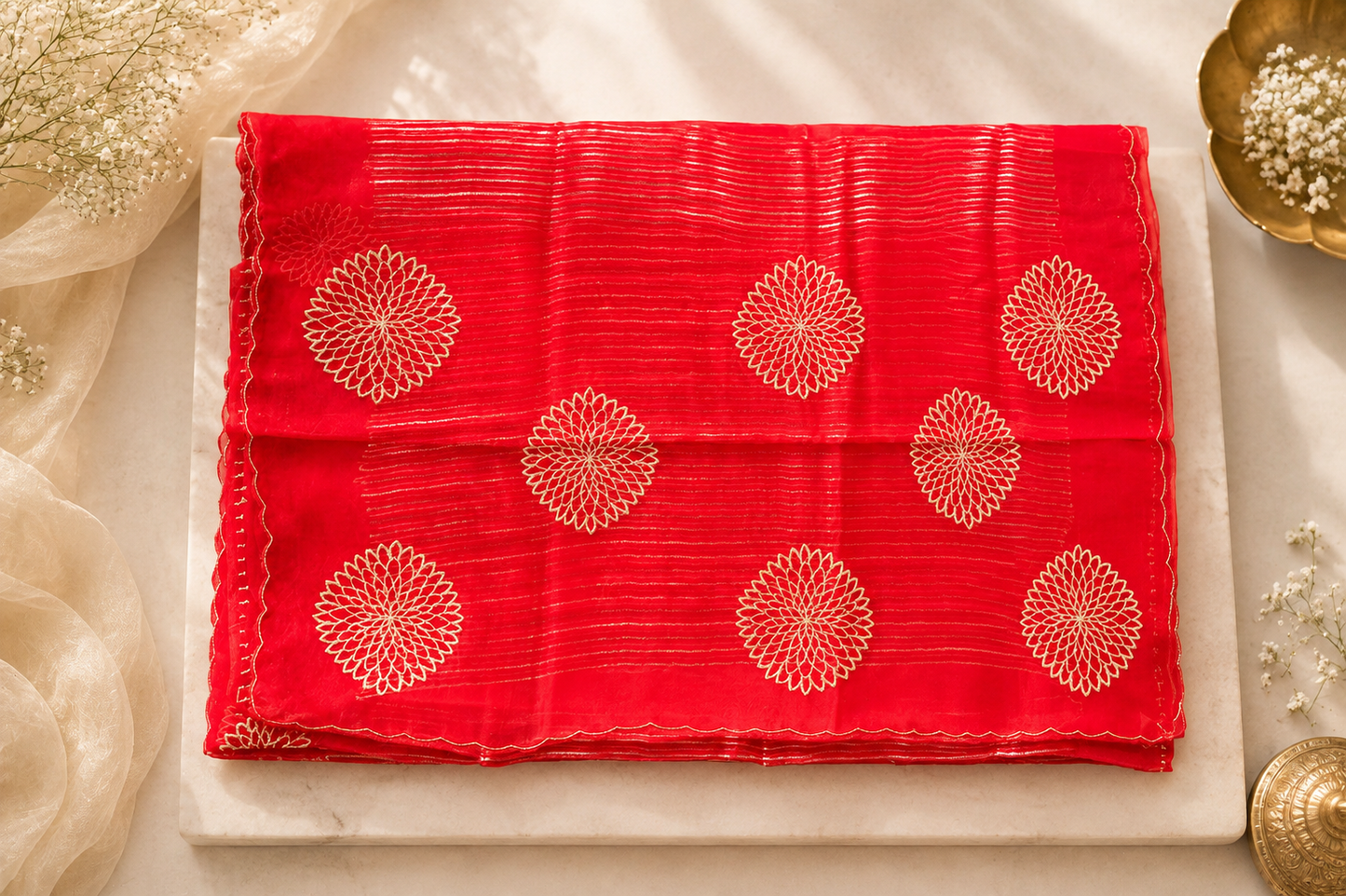 Vibrant Rani Pink Organza Saree with Silver Stripes