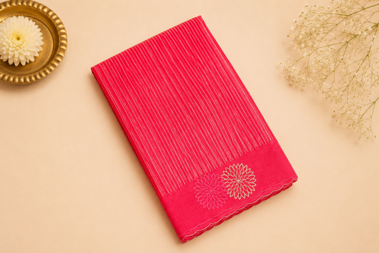 Vibrant Rani Pink Organza Saree with Silver Stripes