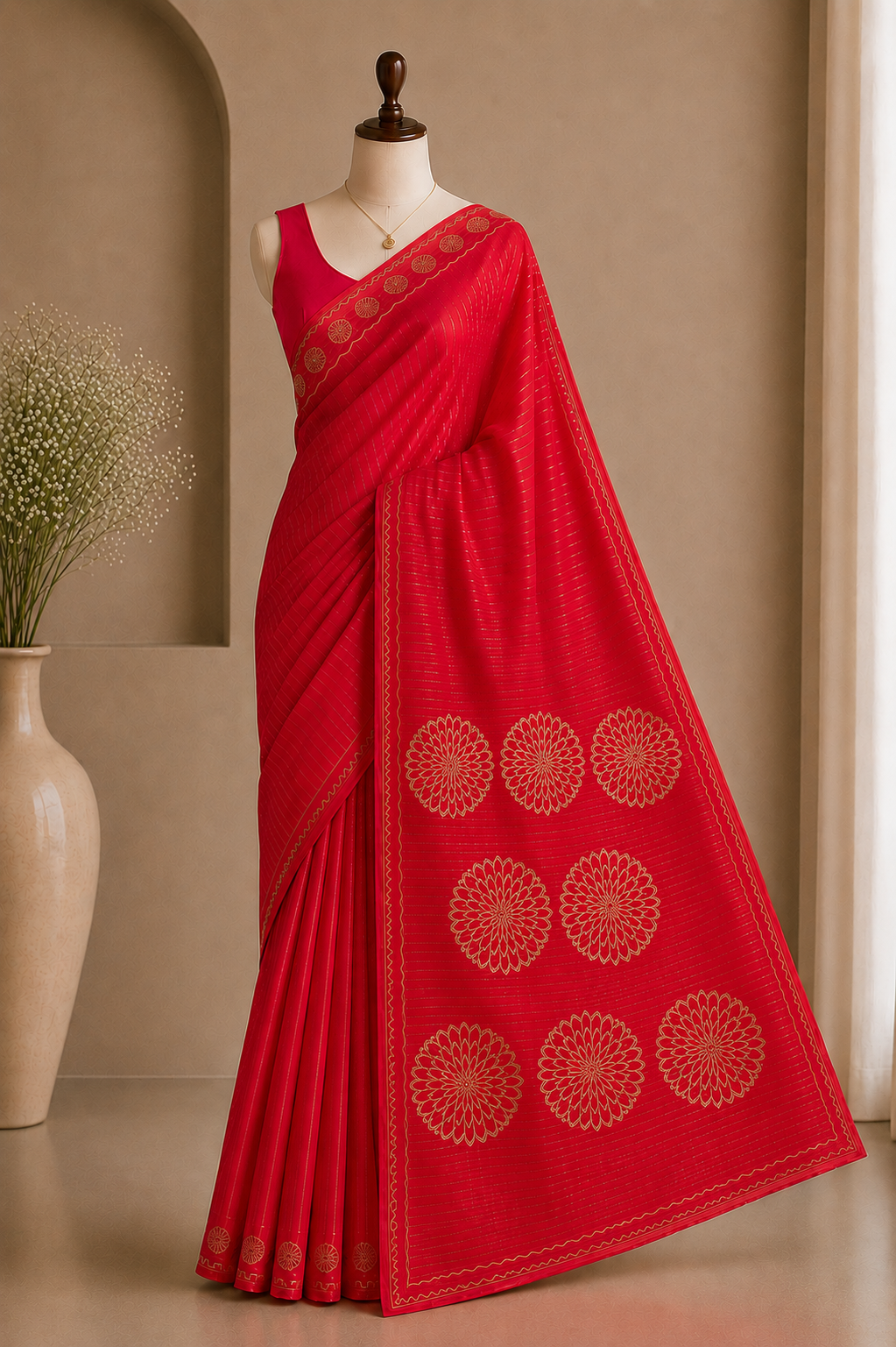 Vibrant Rani Pink Organza Saree with Silver Stripes