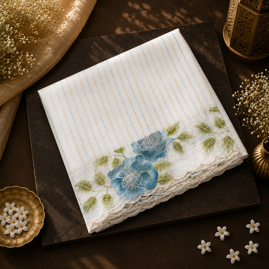 Powder Blue Organza Saree with Silver Stripes