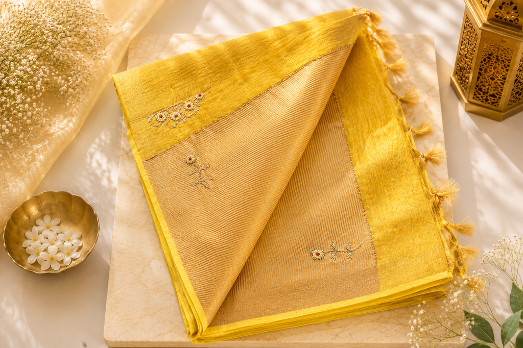 Yellow Bhagalpuri Silk Saree